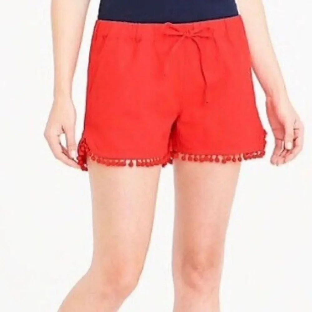 J.Crew red linen Pom Pom shorts size M